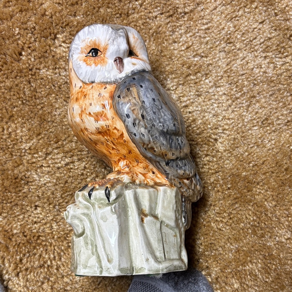 Handcrafted Ceramic Owl Figurine - Orange and Gray
